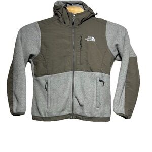 The North Face Women's Hooded Denali Jacket Small Full Zip Polartec Fleece Taupe